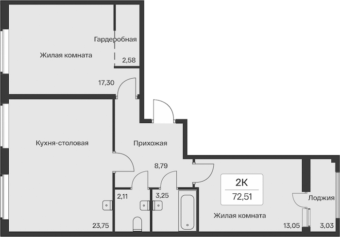 2-комнатная квартира 72.51 м², 11/11 эт., ЖК «Расцветай в Янино»